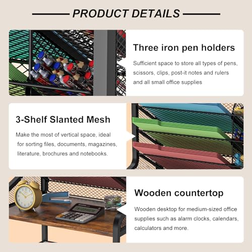 Hongtamoya 5 Tier Rolling File Cart, Standing File Organizer with Hanging File Folders, Letter Tray Paper Organizer with Pen Holder, Desk Organization on Wheels for Office, Home, School