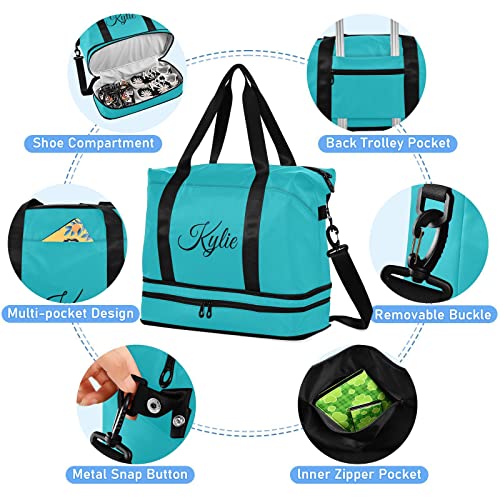 Teal Custom Gym Bag For Women Men Personalized Duffel Bag With Shoe Compartment Weekender Bags Carry On Bag Overnight Bag For Gym Travel Yoga School Men Sport Women #TOP4