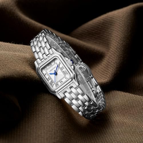 Image of CHEETAH Gold Watches for Women with Small Vintage Bracelet, Rectangular Case Roman Dial
