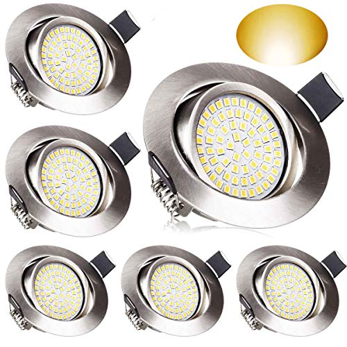 Preisvergleich Produktbild LED Einbaustrahler Set, Wenscha 6er ultra flach LED Einbauleuchten Schwenkbar Einbauspot Deckenspot, 3.5W Warmweiss 2800K LED Deckenstrahler mit integriertem Leuchtmittel