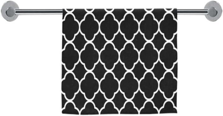 Black and White Moroccan Tile Quatrefoil Pattern Custom Hand Towel Bathroom Shower Towels Soft and Comfortable 80% Polyester 20% Cotton, (16" x 28")