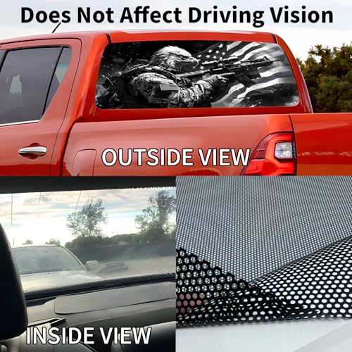 Image of Back Window Decals for Trucks - 65x17.3 in Eagle Flag Window Decal Rear Window Decals for Truck Decor, Creative Truck Rear Window Decal for Personalized Decoration - Eagle-33-S