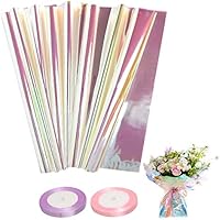 Papel de regalo transparente de celofán, 20 hojas de papel de regalo de arco iris 62 x 50 cm con 2 rollos de cinta, lámina de celofán para regalo de boda