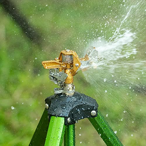 Hourleey 1/2 Inch Brass Impact Sprinkler, 2 Pack Heavy Duty Water Sprinkler Head, Adjustable 0-360 Degree Coverage Pattern, Watering Sprinkler For Large Area Lawn Patio Garden Irrigation #TOP3