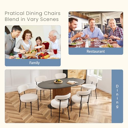 DUMOS Dining Chairs Set of 2, Mid Century Modern Chair Round Upholstered Curved Backrest, Kitchen Vanity Living Room Chairs with Black Metal Legs,Ivory White DUMOS Dining Chairs Set of 2, Mid Century Modern Chair Round Upholstered Curved Backrest, Kitchen Vanity Living Room Chairs with Black Metal Legs,Ivory White - Image 6