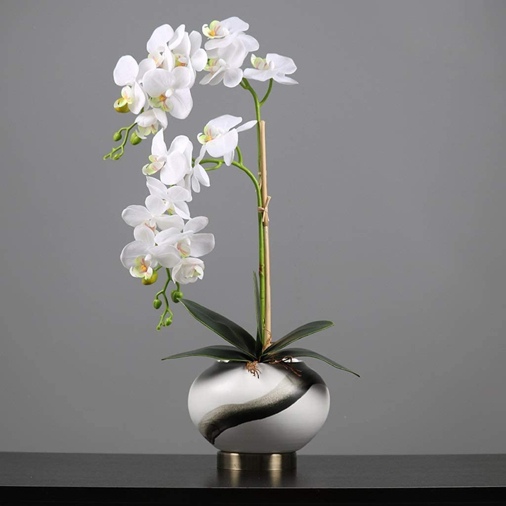 Phalaenopsis Künstliche Blume mit Keramikvase, Seiden-Gefälschte Blume für Zuhause, Hotel, Wohnzimmer, Eingangsdekoration, Kunststoff-Blumen-Mittelstück, Heimdekoration