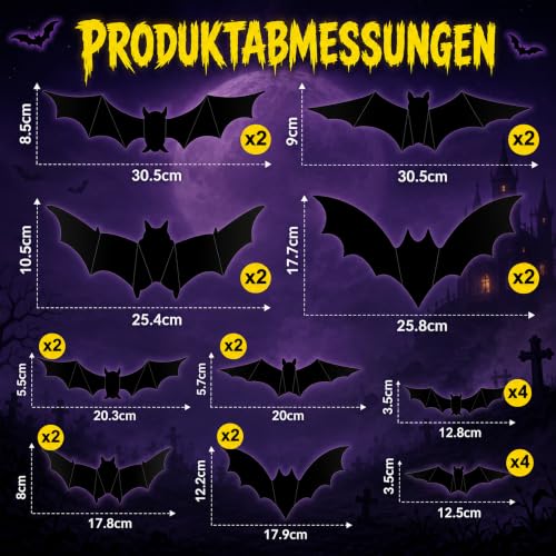 24 Stück Halloween Fledermaus Deko mit LED Outdoor Innen Fensterbilder – Ansicht 4