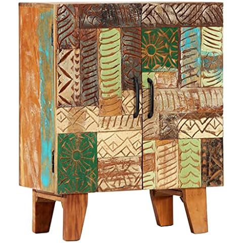 vidaXL Sideboard 2 Türen mit handgeschnitzten Mustern Kommode Anrichte Schrank Beistellschrank Mehrzweckschrank 60x30x75cm Recyceltes Massivholz Cover
