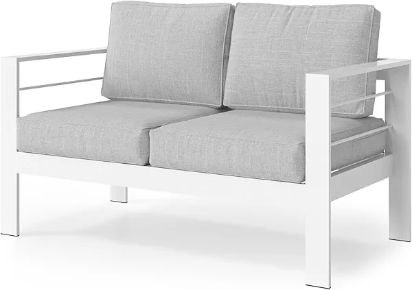 FansaFurn Outdoor Patio Furniture Loveseat Sofa, All-Weather Metal Aluminum Patio Couch with 5" Thick and Soft Cushion and Wide Arm, Outdoor Couch for Balcony, Porch, Backyard