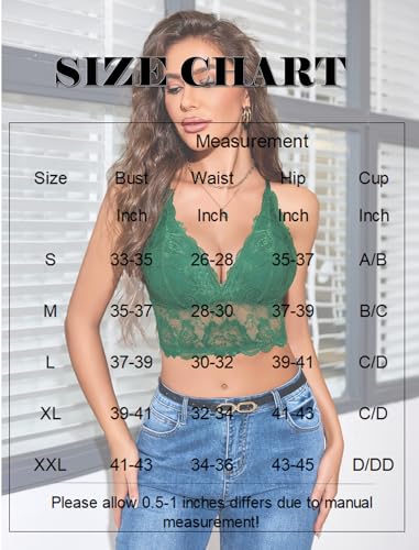 Image of Avidlove Bralettes for Women Lace Wireless Bra V Neck Racerback Crop Top Adjustable Lingerie No Padded