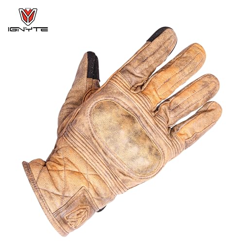 Image of Ignyte Streak Leather Gloves Full Finger Waterproof Bike Riding Gloves with Touch Screen Sensitivity at Thumb and Index Finger, Protective Off-Road Motorbike Racing (M, Brown)