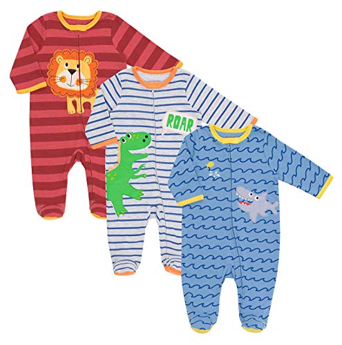 Funstuff Baby Boys 3 Pack Sleep N' Play Footies Lion Dinosaur Shark 18 Months