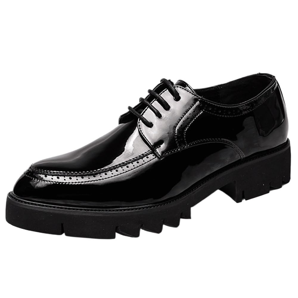 Classic Lace-up Formal Tuxedo Shoes Business Formal Leather Shoes Men's Shiny Leather Shoes British Style Thick-Soled Casual Trendy Shoes Mens Shoes(Black,39EU)