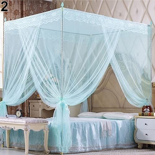 Remorui Romantic Princess Lace Canopy Mosquito Net No Frame 4-Corners Post Bed Canopy for Twin Full Queen King Bed Blue Full