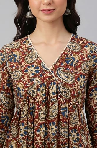 Image of Janasya Women's Pure Cotton Floral Printed Flared Kurta