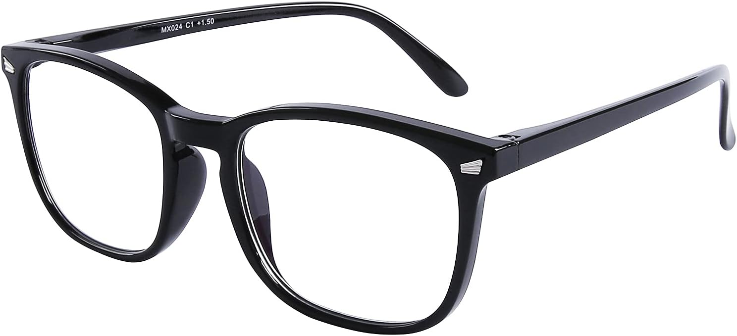 DOOViC Blue Light Filter Reading Glasses for Computer Square Large Frame MX024 (Black/Clear/Blue/Purple)