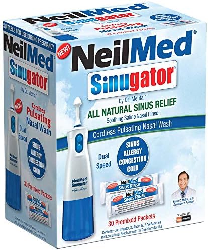 NeilMed Sinugator Cordless Pulsating Nasal Wash Kit with One Irrigator, 30 Premixed Packets and 3 AA Batteries(Pack of 1)