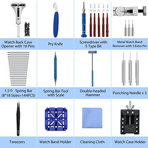 Watch Repair Kit, Junp·gan Watch Battery Replacement Tool Kit, Watch Link Removal Tool With Portable Bag【Blue Version】 #TOP1