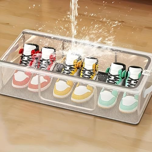 Image of Under Bed Shoe Storage Organizer with Lid, Foldable Storage Box with Handles, Large Capacity Dustproof Container for Shoes, Clothes, Blankets & Wardrobe Organization (1 Set)