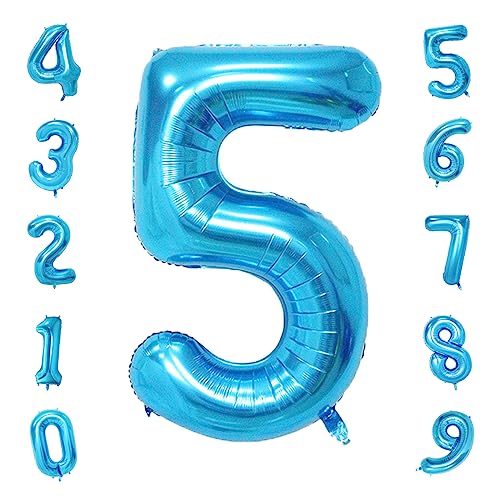 Image of Blue 40 Inch Number 5 Balloon, Mylar Foil Balloon for Birthdays, Anniversaries, Graduation, Party Decoration