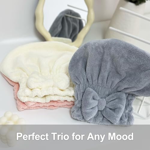 Jseng 3Packs Microfiber Hair Towel for Women - Quick-Drying, Super Absorbent Hair Wrap with Bow Design, Soft Hair Towel Turban for Curly Long Wet Hair — view 6