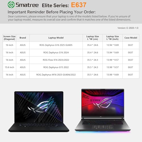 Image of Smatree Laptop Sleeve for 16 inch ASUS ROG Zephyrus G16 2025 /2024,for 16inch ROG Zephyrus M16 2023 /2022,for 15.6inch ROG-Zephyrus-G15 2022 GA503, for 16 inch ROG-Flow-X16 2023 /2022 Case (E637)