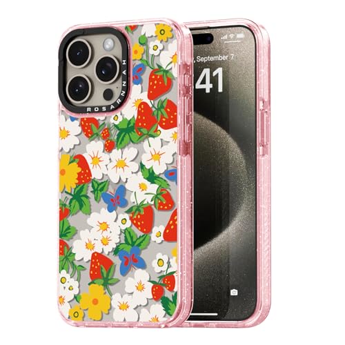 Rosarnnah for iPhone 15 Pro Max Case Aesthetic Pink, Strawberry Fields
