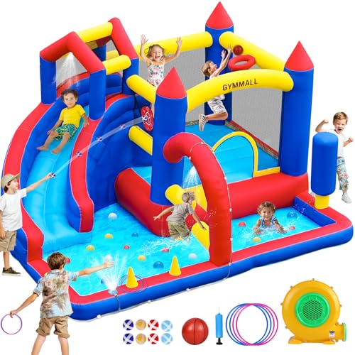 GYMMALL Bounce House Inflatable Bouncy House for Kids Indoor & Outdoor, 9 in 1 Water Bounce House with Slide, Bouncer, Climbing Wall, Inflatable Bouncy Castle for Backyard, Party, Room