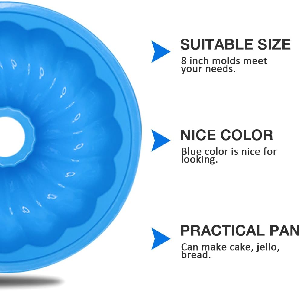 8 Inch Blue Silicone Fulted Cake Pan, Reusable Silicone Cake Molds, Jello Mold Easy to Clean, Practical Cake molds for Baking - Image 3