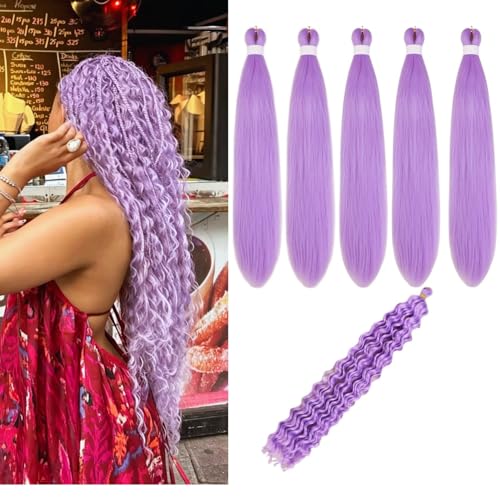 Purple Pre stretched Braiding Hair with Boho Curls Braiding Hair Extensions