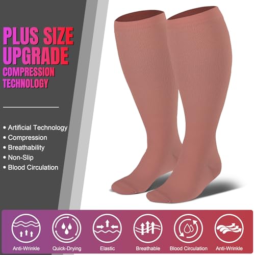 Image of bropite 3 /4 Pairs Plus Size Compression Socks Extra Wide Calf Women&Men 20-30mmHg Support Dancing Cycling Running Climbing