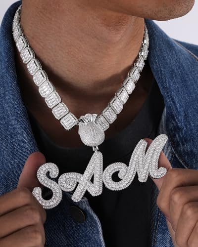 Iced Out Custom Name Necklace Personalized with Cuban Link Chain for Men and Women, Hip Hop 14k Real Gold Plated Initial Letter Pendant Necklaces, Handmade Customized Nameplate Jewelry for Rappers2