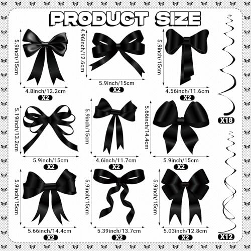 Image of Clabby Black Bow Birthday Decorations Black Coquette Hanging Swirls Garland Banner Bow Party Decorations Ribbon Paper Cutouts for Girls Baby Shower Bridal Shower Wedding Bachelorette Party Supplies