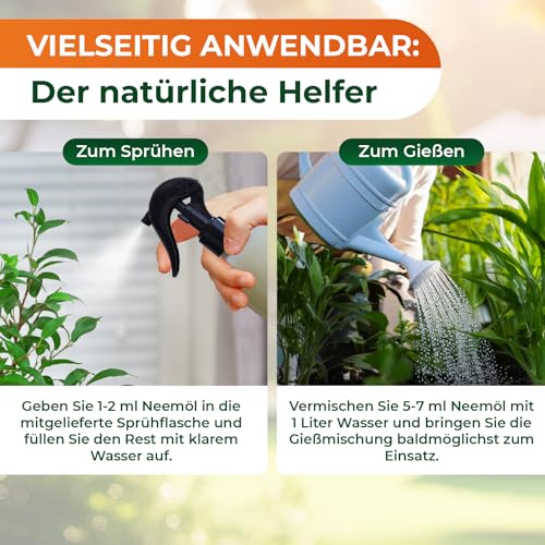 Legona Neemöl mit Emulgator – Niemöl 1 L mit Waschnussextrakt (20%) für natürliche Pflanzenpflege, ergibt ca 200 L für Garten und Zimmerpflanzen mit 300 ml Sprühflasche