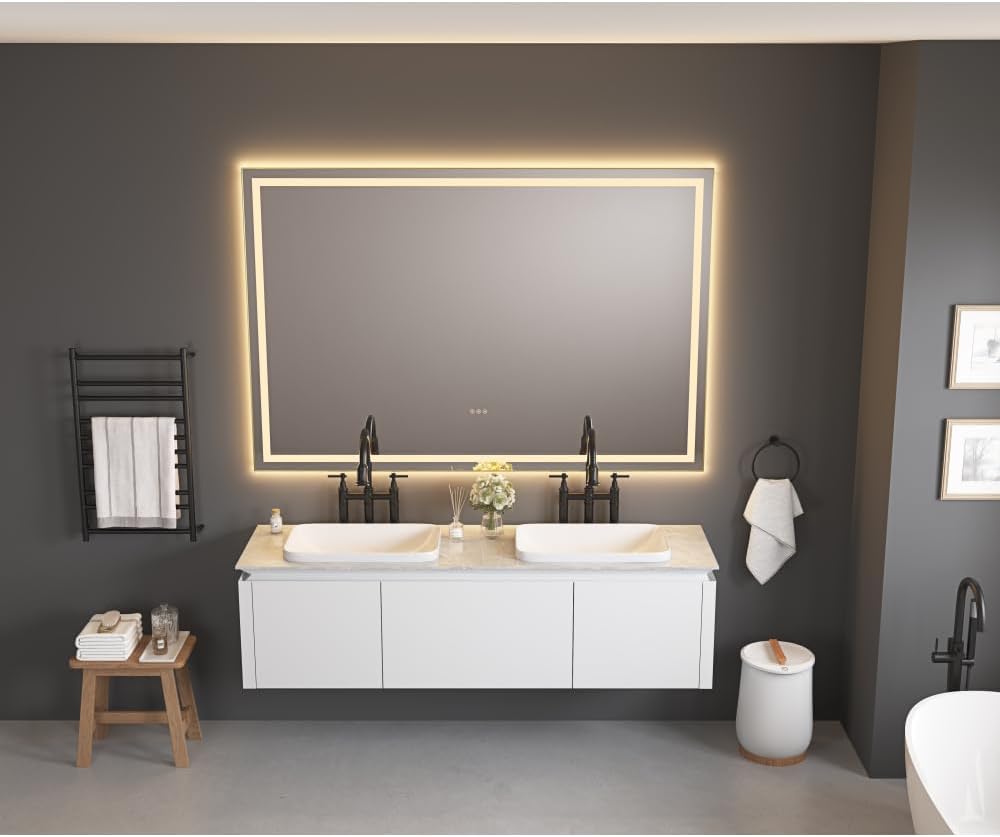 LED Bathroom Mirror with Front and Backlight, Anti-Fog and 3 Color Temperature for Vanity Lighting