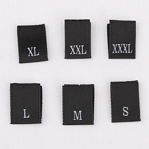 150 pcs WOVEN CLOTHING LABELS SIZE TAGS BLACK - S M L XL XXL XXXL(25pcs each size)