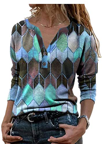 Moda Invierno Mujer Manga Larga Tie-Dye Impresión O-Cuello Sudadera Señoras Tops Cálido Jersey Casual otoño e Invierno, Camiseta Barata y Elegante (Azul-1, 3XL) Cover