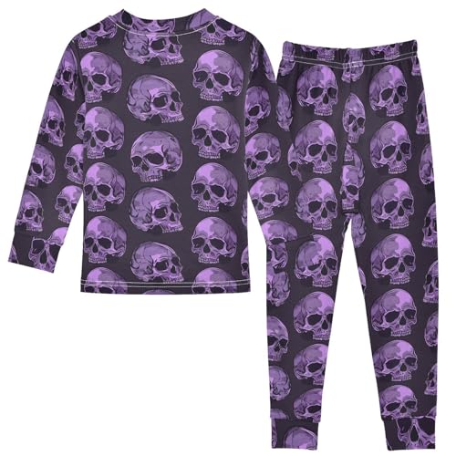 Fustylead Vibrant Purple Skull on Dark Background Pajamas Cotton Sleepover PJ Set Long Sleeve Lounge Wear2