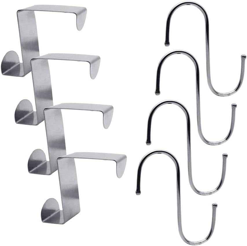 Paizizi 4 Over Door Hooks Fit 4.5cm Door,2cm Drawer Cupboard and 4 S-Shaped Hanging Hooks 3cm Diameter
