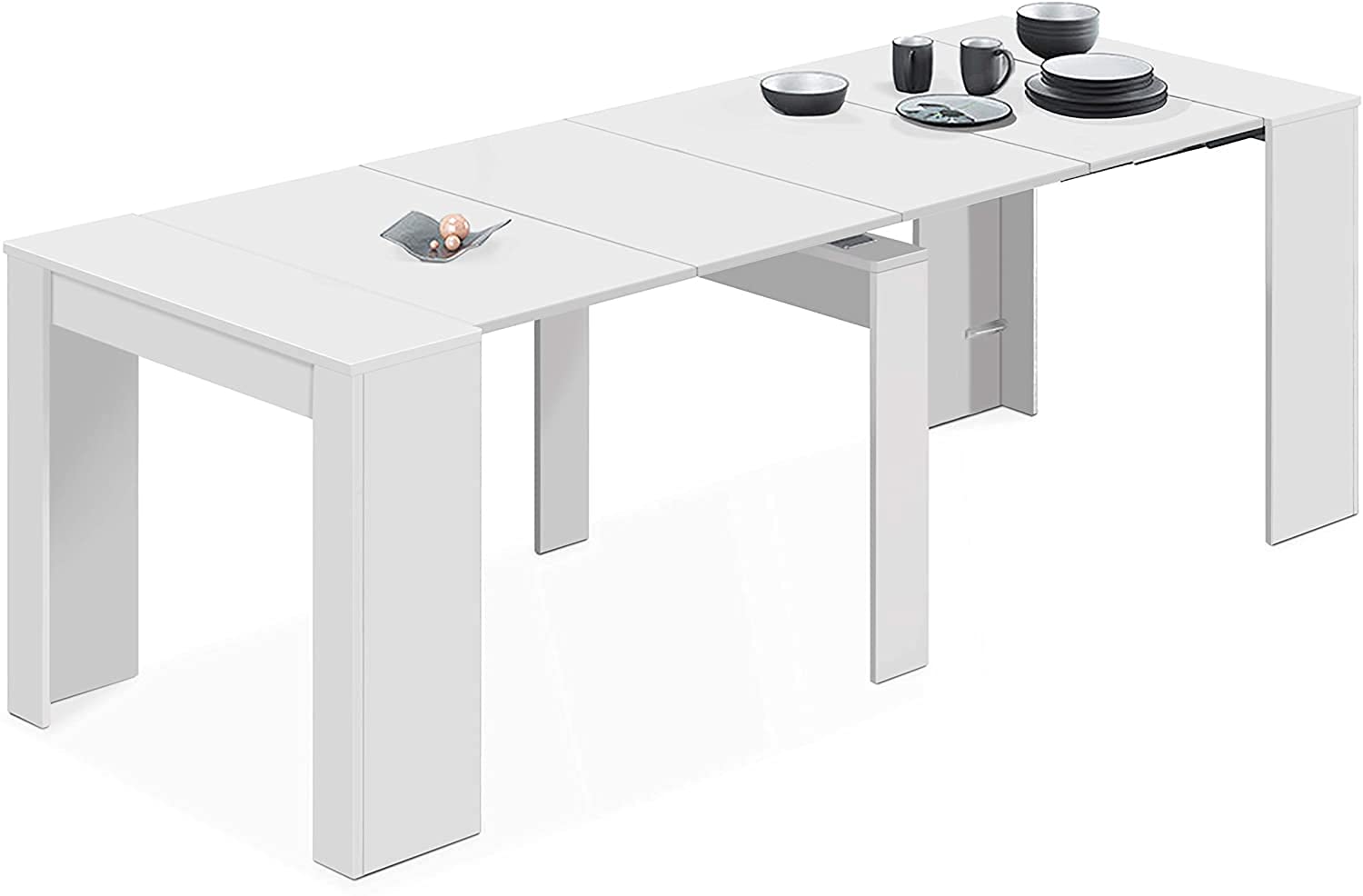 Mobelcenter - Mesa de Comedor Consola Extensible, Mesa para Salón recibidor o Cocina, Mesa Fuelle Extensible, Color Blanco Brillo (589)