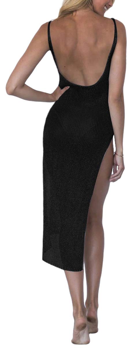 PerZeal Sexy senza maniche costume da bagno coprire Ups puro Crochet Plus Size Beach Bikini vedere attraverso costumi da bagno Maxi abiti, 5333nero, XX-Large