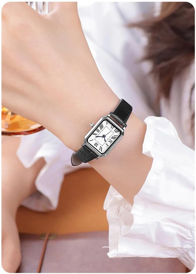 LOREO Vintage Watch for Women's Watches Small Rectangle Dial Soft Leather Strap, Classic Vintage Style Quartz Wristwatch - Image 4