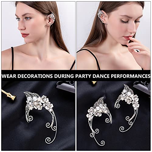 Elf Ear Cuffs Handmade Clip On Earrings Pearl Crystal Wing Tassel Filigree Elven Earrings Wedding Holiday Jewelry Gift #TOP5