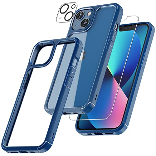 TAURI [5 in 1] Defender Designed for iPhone 13 Case, [Not-Yellowing] with 2X Tempered Glass Screen Protector + 2X Camera Lens Protector [Military-Grade Drop Protection] Shockproof 6.1 Inch Navy Blue