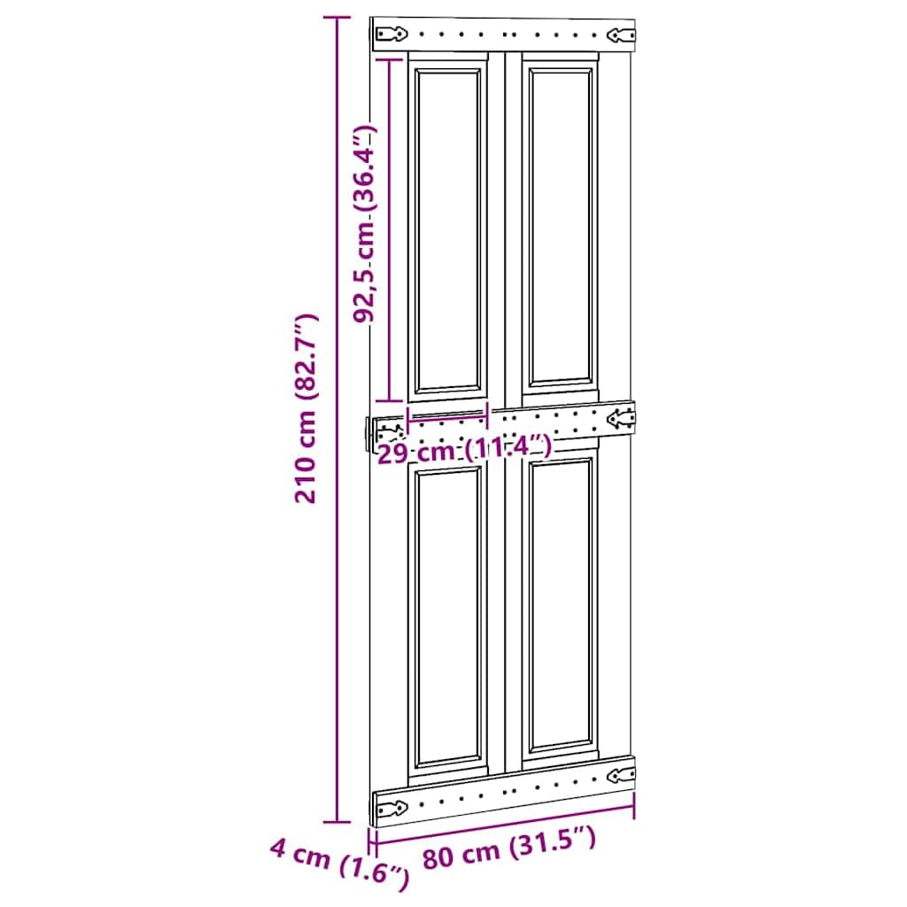 vidaXL Puerta Corrediza Corona 80 x 210 cm Madera de Pino Maciza, Puerta Deslizante con Estilo, diseño rústico, Divisor Duradero, Ahorra Espacio, fácil de armar y da privacidad