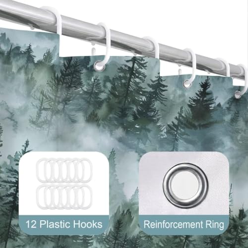 Rideau salle de bain lavable en machine avec tissu polyester imperméable vert