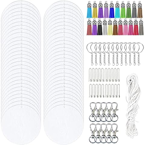 Allazone 120 PCS Sublimation Air Freshener Sheet Set 60 PCS Round Car Scented Hanging Sheets Felt Air Freshener with Rope, Tassel, Wave Bead Chain for Car Home Use and Decor, 8 x 10cm Cover