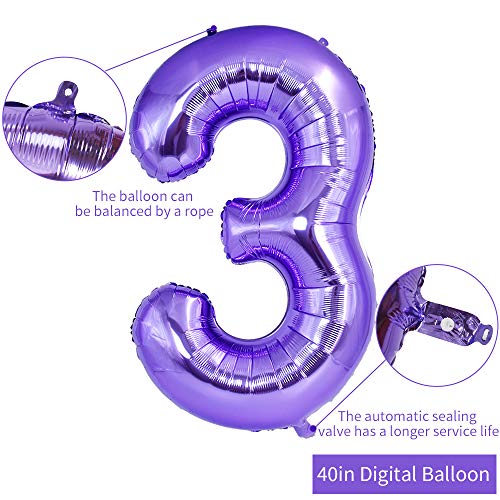 Image of TONIFUL 40 Inch Purple Large Numbers Balloon 0-9 Birthday Party Decor,Foil Mylar Big Number Balloon Digital 3 for Birthday Party,Wedding, Bridal Shower Engagement Photo Shoot, Anniversary