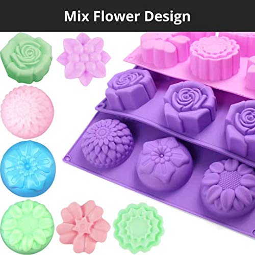 Silicone Soap Molds, Aidoit 3 Pcs 6 Cavity Assorted Silicone Flower Soap Mold Diy Soap Molds For Handmade Chocolate Biscuit Cake Muffin #TOP1
