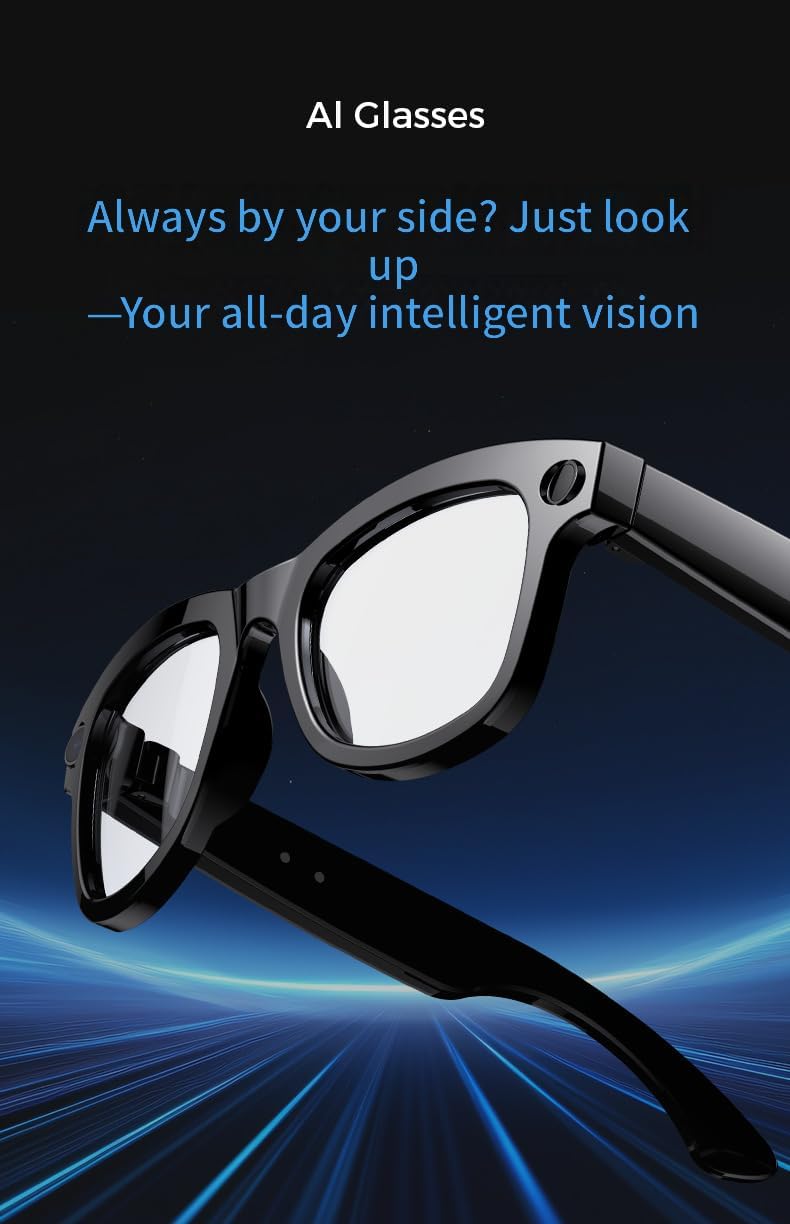 M01 Smart Glasses with 8MP Camera, Bluetooth Calling, AI Real-Time Translation, Anti-Shake Video Recording (Transparent -8 Million Pixels)